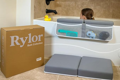 Rylor Baby Bath Kneeler & Elbow Rest Pad - Ultra Thick Foam Cushion for Bathing Infants & Toddlers - 26'' Extra Long and 2.4'' Thick- Non-Slip, Comfortable Support (Gray)