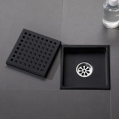 6 Inch Square Shower Floor Drain Black Matte, Grille with Removable Cover, SUS304 Stainless Steel
