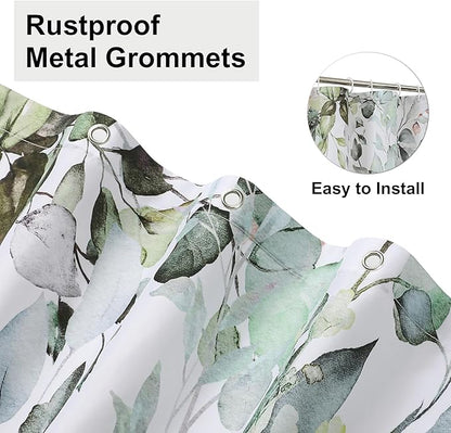 Colorful Star Sage Green Eucalyptus Waterproof Shower Curtain Set with Hooks, Minimalist Watercolor Floral Print Bathroom Décor, Plant Leaves Washable Fabric Shower Curtain, 72 x 84 Inch