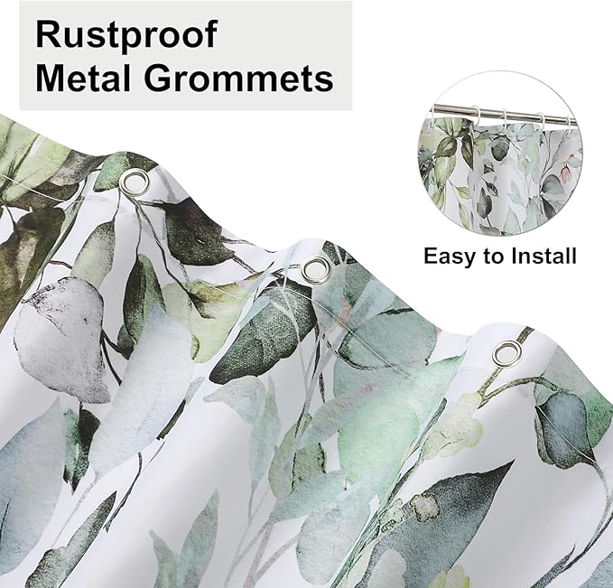 Colorful Star Sage Green Eucalyptus Waterproof Shower Curtain Set with Hooks, Minimalist Watercolor Floral Print Bathroom Décor, Plant Leaves Washable Fabric Shower Curtain, 36 x 72 Inch