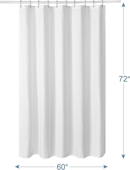 AmazerBath Waffle Shower Curtain White, Stall Shower Curtain, Heavy Duty Fabric Shower Curtains, Hotel Quality Bathroom Shower Curtains, 60 x 72 Inches
