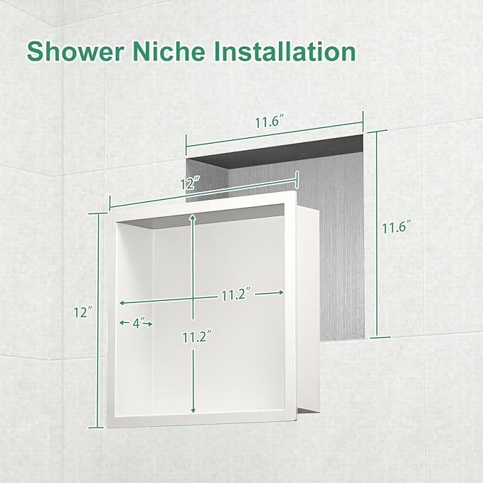 SaniteModar Shower Niche, Stainless Steel Shower Niche 12" X 12" No Tile Needed, Recessed for Bathroom Storage, Warm White (Warm White, 12x12)