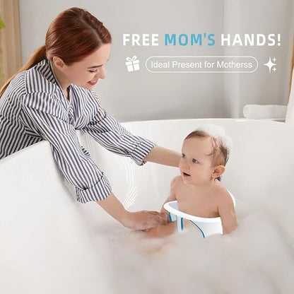Baby Bath Seat with Non-Slip Suction Cups - Infant Bath Chair for 6-12 Months (Blue/White Design)