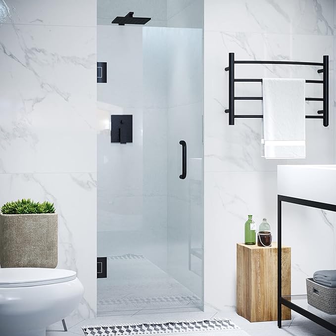 ANZZI 70" x 24" Frameless Shower Door in Matte Black,Water Repellent Glass Shower Door with Seal Strip Parts and Handle, 5/16 Glass Hinged Shower Door with Handle (SD-AZ09-01MB)