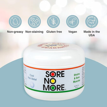 Sore No More Cool Relieving Gel for Aches & Pains in Muscles & Joints associated with Strains, Bruises & Sprains | Absorbs Quickly with a Refreshing Lemon Aroma | 8 oz Jar