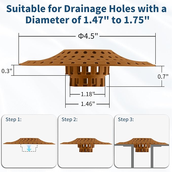Bathtub Drain Hair Catcher,Tub Shower Drain Hair Trap/Strainer,3PCS Silicone Collapsible Tub Hair Catcher Drain Protector Designed for 1.47" to 1.75'' Regular Drains(Brown)