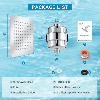 10'' High Pressure Filtered Shower Head Combo 20 Stage Shower Filter for Hard Water, Removes Chlorine & Harmful Substances (Chrome Polished)