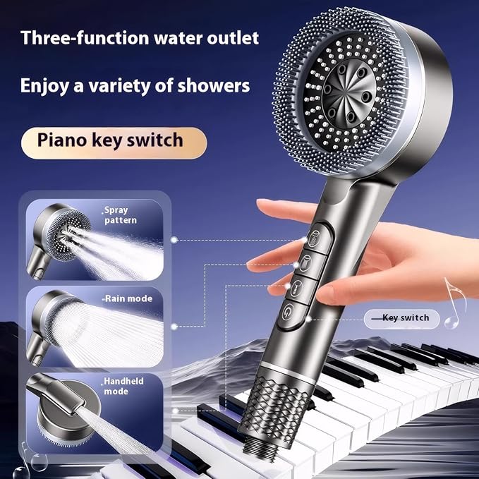 Filtered Shower Head with Handheld, High Pressure Shower Heads - 4 Spray Modes, Power Wash for Pets Bath, ON/OFF Switch & Water Saving Design (Deep Gray)
