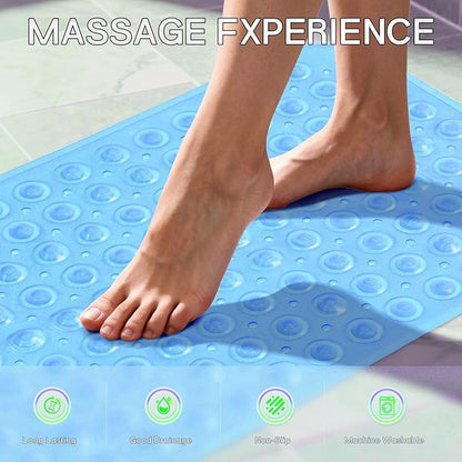 Anti-Slip Bathtub Shower mat, 27.5×14.5（Approximately 70×37cm） inch Soft Oversized Machine Washable Non-Slip Bathtub mat with Drainage Holes, Bathroom Floor Suction Cup.（1-Clear Blue）