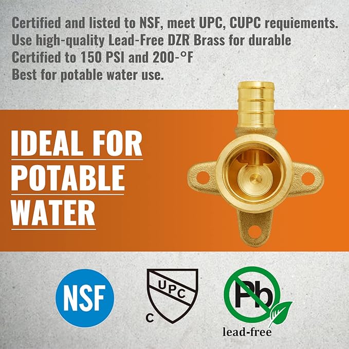 SUNGATOR 4-Pack Pex Drop Ear Elbow 1/2", No Lead Brass Fittings, UPC Certified, ASTM F1807