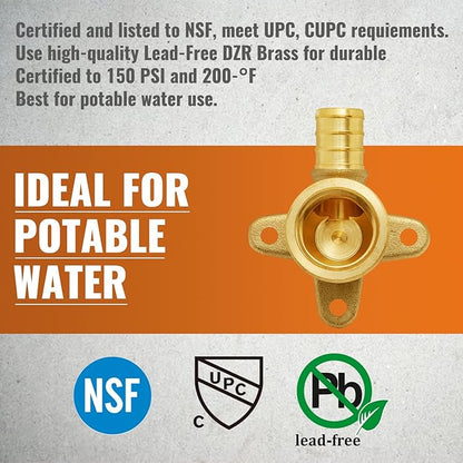 SUNGATOR 8-Pack Pex Drop Ear Elbow 1/2", No Lead Brass Fittings, UPC Certified, ASTM F1807