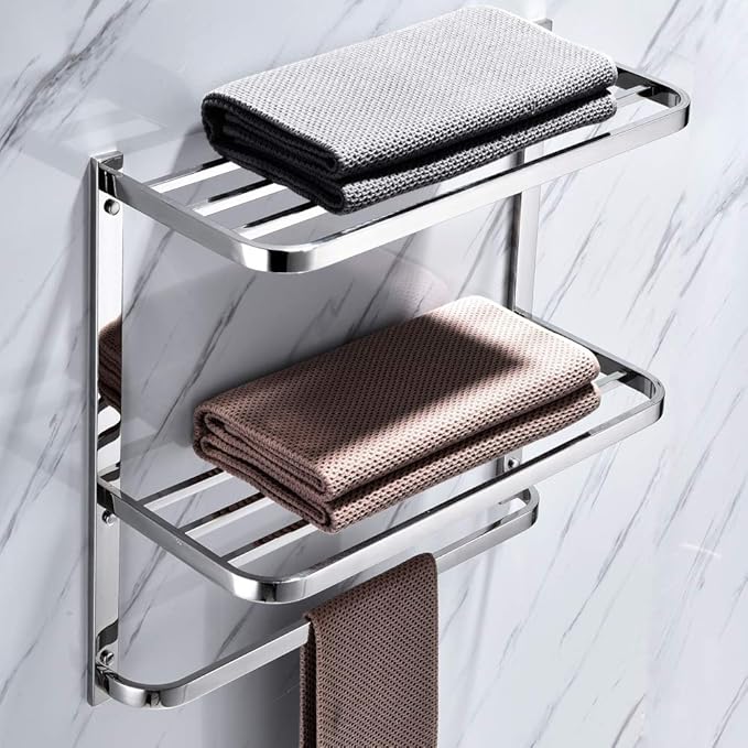 3-Tier Bathroom Shelf with Towel Bars, Stainless Steel Wall Mounting Rack,20Inch
