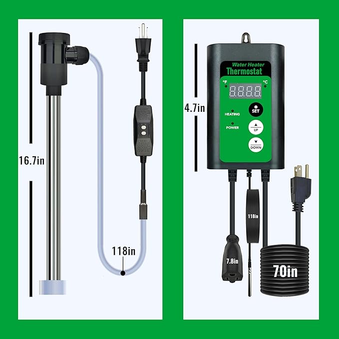 2000W Immersion Water Heater for Bathtub & Above Ground Pool – Portable Fully Submersible Electric Heater with Temp Control & GFCI for Inflatable Pool, Baptismal pool, bucket & Hot Tub