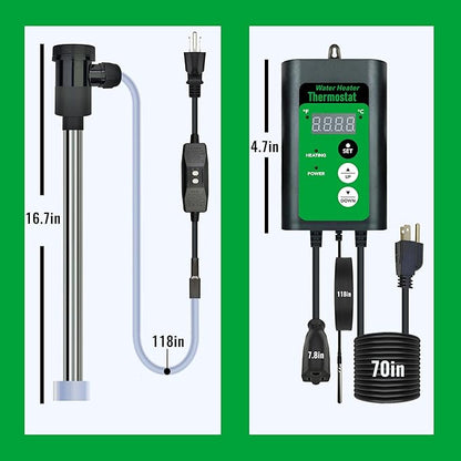 2000W Immersion Water Heater for Bathtub & Above Ground Pool – Portable Fully Submersible Electric Heater with Temp Control & GFCI for Inflatable Pool, Baptismal pool, bucket & Hot Tub