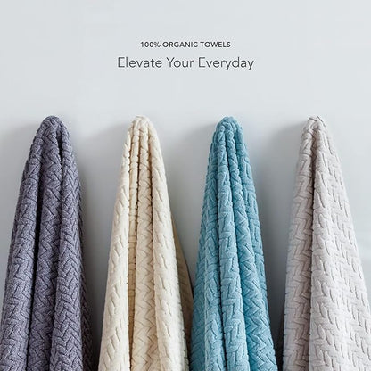 Texere 100% Organic Cotton Jacquard 650 GSM Premium Bath Towel Sets - Extra Absorbent Quick Dry and Plush, 2 Large Bath Towels, 2 Hand Towels, 2 Washcloths (Cable, Light Taupe, 6 Piece)