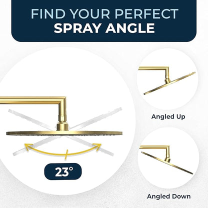 HammerHead Showers® Solid Metal 12 Inch Rainfall Shower Head, Large Rain Shower Head, 2.5 GPM High Flow Shower Head Optimized for Pressure, Wall-Mounted or Ceiling Rain Shower Head, Brushed Gold