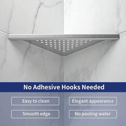 8'' Corner Shower Shelf 2 Pack, 304 Stainless Steel Grout in Shelves for Tiled Wall, Recessed Bathroom Shelf Rack, No Drilling Needed (8'', Silver)