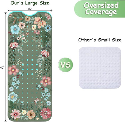 Bathtub Mat Non Slip, Bohemia Extra Long Bath tub Mat Shower Floor Mat with Suction Cups and Drain Holes for Adults Kids Elderly 40 X 16 Inch