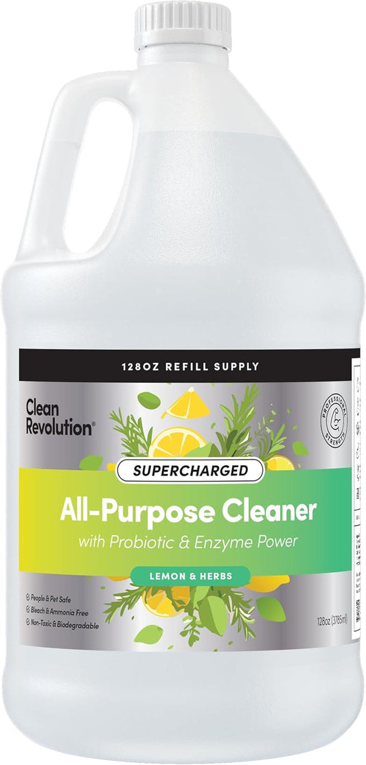 Clean Revolution SuperCharged All Purpose Cleaner, Non-Toxic, Eco-Friendly & Plant-Based, Ready to Use, Lemon & Herbs, 128 Fl Oz