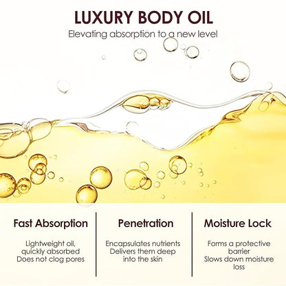 Vitae Charm Body Oil, Luxury Body Oil for Crepe Skin, Firming Tightening & Hydrating Body Serum with Vitamin E and Sweet Almond Oil, Smooths Skin for Women