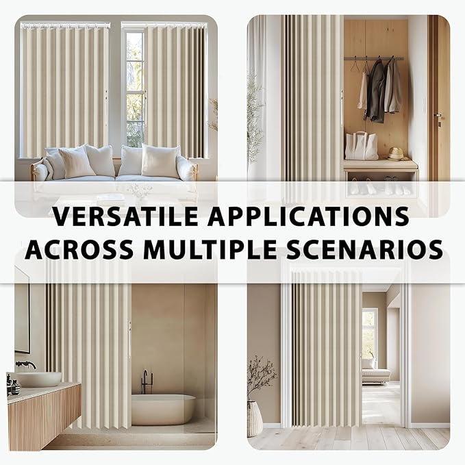 Accordion Door Curtain Set - 100% Blackout, with Curtain Rod Included, for Bedroom Privacy Protection (Off white-43 W x 78" L+Rod)