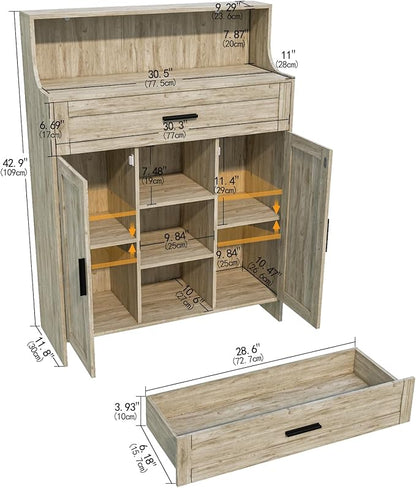 Storage Cabinet with Doors and Drawers, Kitchen Storage Cabinet with 1 Large Drawer,2 Doors,and 2 Adjustable Shelves,for Bathroom/Kitchen/Living Room/Entrance Hall (Grey)