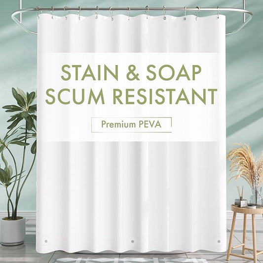 AmazerBath Shower Curtain Liner, 72x72 Plastic White Shower Curtain Liner, Cute Waterproof PEVA Shower Curtains, Lightweight Shower Curtains for Bathroom with Magnets and 12 Rustproof Grommet Holes