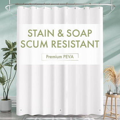 AmazerBath Long Shower Curtain Liner, 72x78 Plastic White Shower Curtain Liner, Cute Waterproof PEVA Shower Curtains, Lightweight Shower Curtains for Bathroom with Magnets and 12 Rustproof Grommets