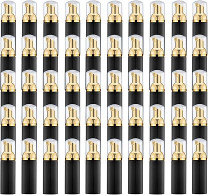 2 Oz Empty Foam Pump Bottle (50 PCS) Travel Foaming Soap Dispenser for Hand Soap, Lash Shampoo Cleanser (Black&Gold Pump&Clear Cap)