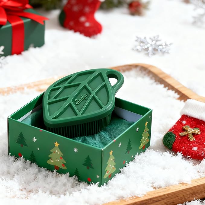 Sndyi Christmas Silicone Body Scrubber, Limited Edition Leaf-Shaped Shower Brush for Gentle Cleanse & Exfoliation, Soft Silicone Loofah Body Brush for Sensitive Skin, Perfect Holiday Gift, Evergreen