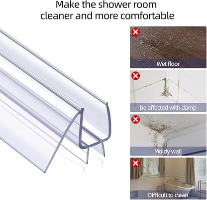 POZIA Shower Door Bottom Seal Frameless Glass Shower Door Seal Strip Clear Vinyl Durable Stop Shower Leaks and Create a Water Barrier Ultra Clear (2PACK-1/4in)