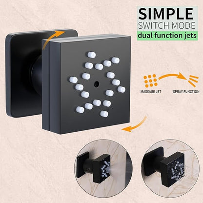 Matte Black Digital Display Shower System with 16X24 inch Ceiling Mounted Shower Head(Rain&Waterfall Modes), with Handheld Spray and 6 PCS Dual Modes Body Jet
