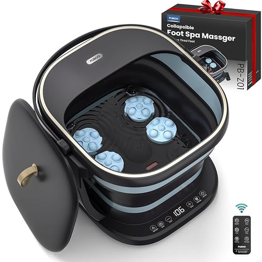 Puboo Collapsible Foot Spa Bath Massager with Heat, 95-115°F Precise Temp Control, Motorized Massage Rollers, Heated Foot Bath Soak Tub, Fits US Men’s Size 11, Gift for Christmas, New Year