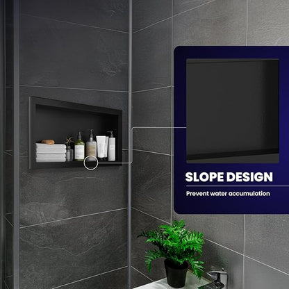 Stainless Steel Shower Niche 12" x 24", Single-Layer Wall Mounted No Tile Needed, Recessed Shower Niche with Hollow Partition, Shower Niches Shelf for Bathroom Organizer, Black