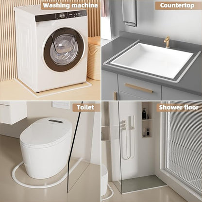 118” White Shower Threshold Water Dam Stopper for Dry and Wet Separation,Self Adhesive Collapsible Walk in Shower Splash Guard Seal Strip,Silicone Sink Edge Water Barrrier for Bathroom and Kitchen