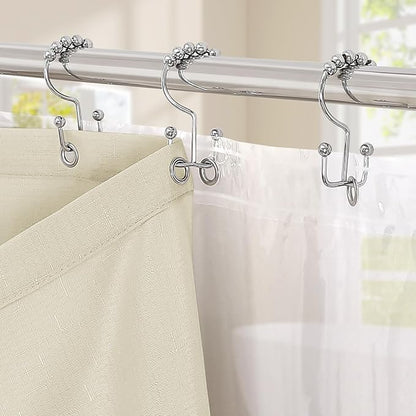 MitoVilla 3 in 1 Shower Curtain Set, Neutral Boho Farmhouse Linen Textured Bath Curtain and Clear PEVA Liner Set with 12 Double Sided Steel Hooks, Waterproof Fabric Hotel Bathroom Curtain - 72x72