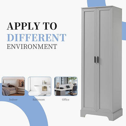 Favfurish 70" Tall Bathroom Storage Cabinet with Doors,Modern Linen Cabinets w/Adjustable Shelves & Anti-Tipping Device,Easy Assembly,Freestanding Organizer for Dining Room,Kitchen,Office,Grey