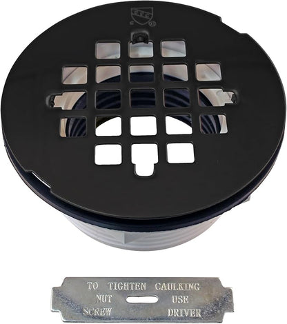 Westbrass SP6036WP-62 60" x 36" 3-Wall Shower Pan with Plastic Center Drain and 4-1/4" Cross Grid Brass Drain Cover, Matte Black