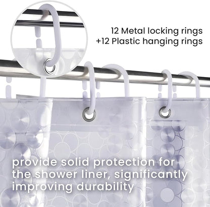 LiBa PEVA Shower Curtain Liner with 12 Plastic Rings, 8G Waterproof Shower Liner, 72x72 Inch Clear Shower Curtain with Magnets, Weighted Bathroom, 3D Clear Bubbles Pattern