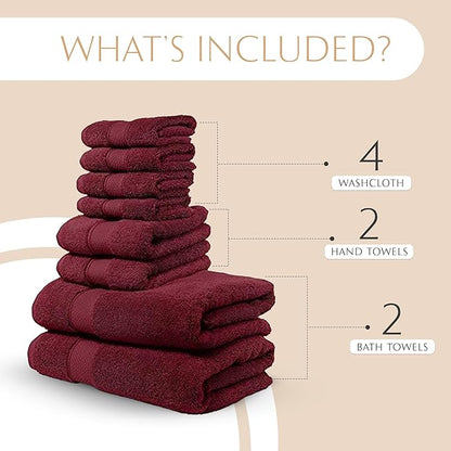 MAURA Burgundy Bath Towel Set of 8 for Bathroom. Turkish Cotton Luxury Bath Towels Extra Large, Thick, Plush & Soft. Hotel & Spa Quality - Burgundy