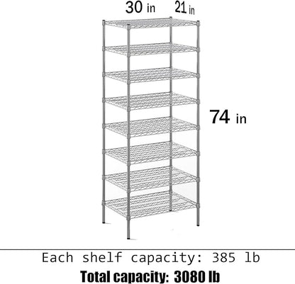 21" Deep x 30" Wide x 74" Height Wire Shelving Kit | 8-Tier | NSF Commercial Storage Rack Unit