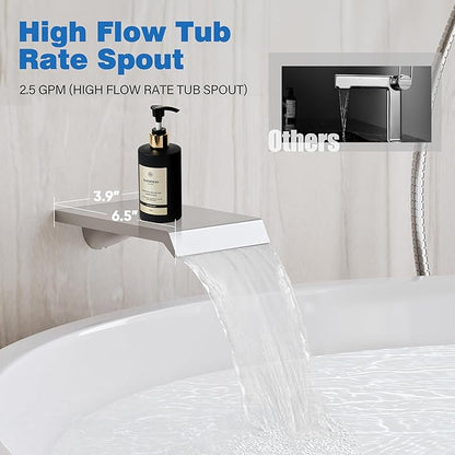 Shower System with Tub Spout, All Metal Tub Shower Faucet Set with 12-Inch Rain Shower Head and Handheld Spray combo, Wall Mounted Shower Combo Set with shower valve and Trim kit,Brushed Nickel