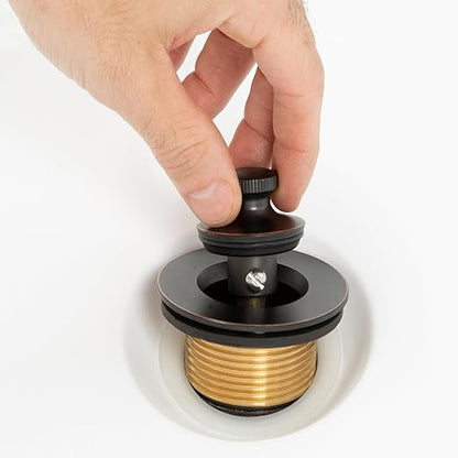 Dorence Antique Brass Bathtub Drain Replacement Parts - Lift, Turn to Drain Plug - Single Hole, Brass Construction, Universal Fit for 1 3/8" or 1 1/2" Drains - Overflow Drain Conversion Kit