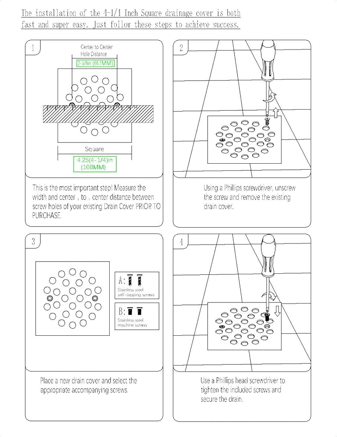 4-1/4 Inch Screw-in Square Floor Drain Cover Replacement Shower Grates with Screws (Brushed Golden)