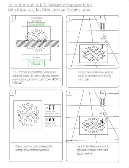 4-1/4 Inch Screw-in Square Floor Drain Cover Replacement Shower Grates with Screws (Brushed Golden)