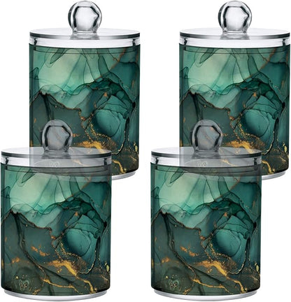 MNSRUU 4 Pack Qtip Holder Organizer Dispenser Turquoise Green Marble Bathroom Containers Bathroom Vanity Storage Canister Apothecary Jars for Cotton Swabs/Pads/Floss