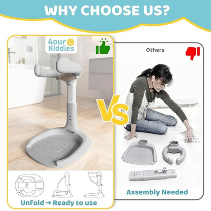 Foldable Baby Shower Standing Support for Toddlers & Infants 8-36 Months, No Setup Anti-Slip Bath Stand Holder, Adjustable Height, Portable Travel & Storage, Easy Clean - 4our Kiddies(Grey)