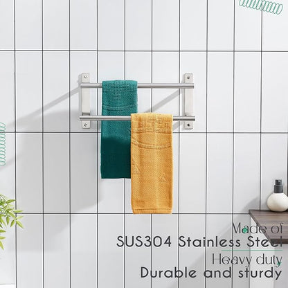 KOKOSIRI 16 Inch Bath Towel Bars Double Towel Racks Bathroom Towel Holder Towel Storage Towel Shelves Wall Mount Stainless Steel Brushed Nickel B5010BR-L16