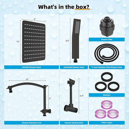 Hibbent Metal 10'' Filtered Rainfall Shower Head with Handheld Combo, High Pressure Shower Wand, 16'' Adjustable Arc Extension Arm, 20 Stage Shower Filter, 71'' Hose, Shower Holder, Oil Rubbed Bronze