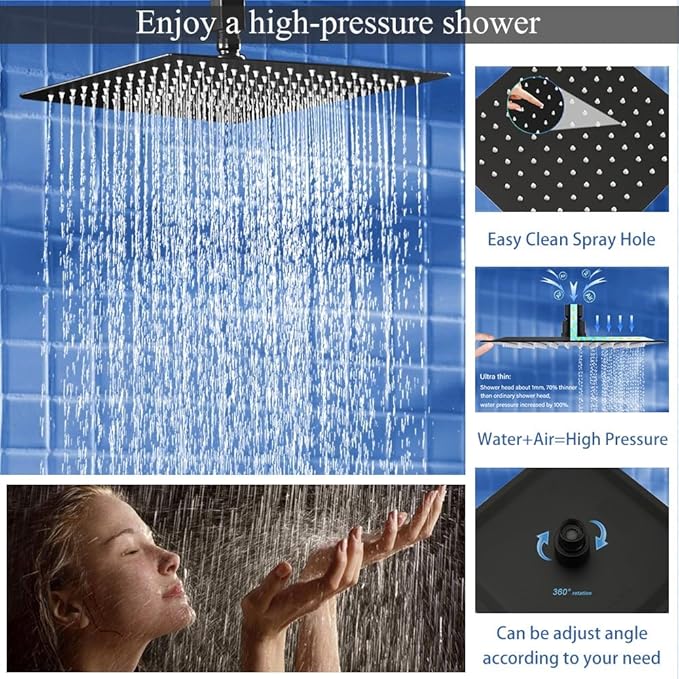 Shower Faucet Set Matte Black Shower System, Knob Switch Diverter Shower Faucet with High Pressure Handheld Spray, Ceiling Mount 10 Inch Shower Head with 6 Inch Wall Mount Shower Head